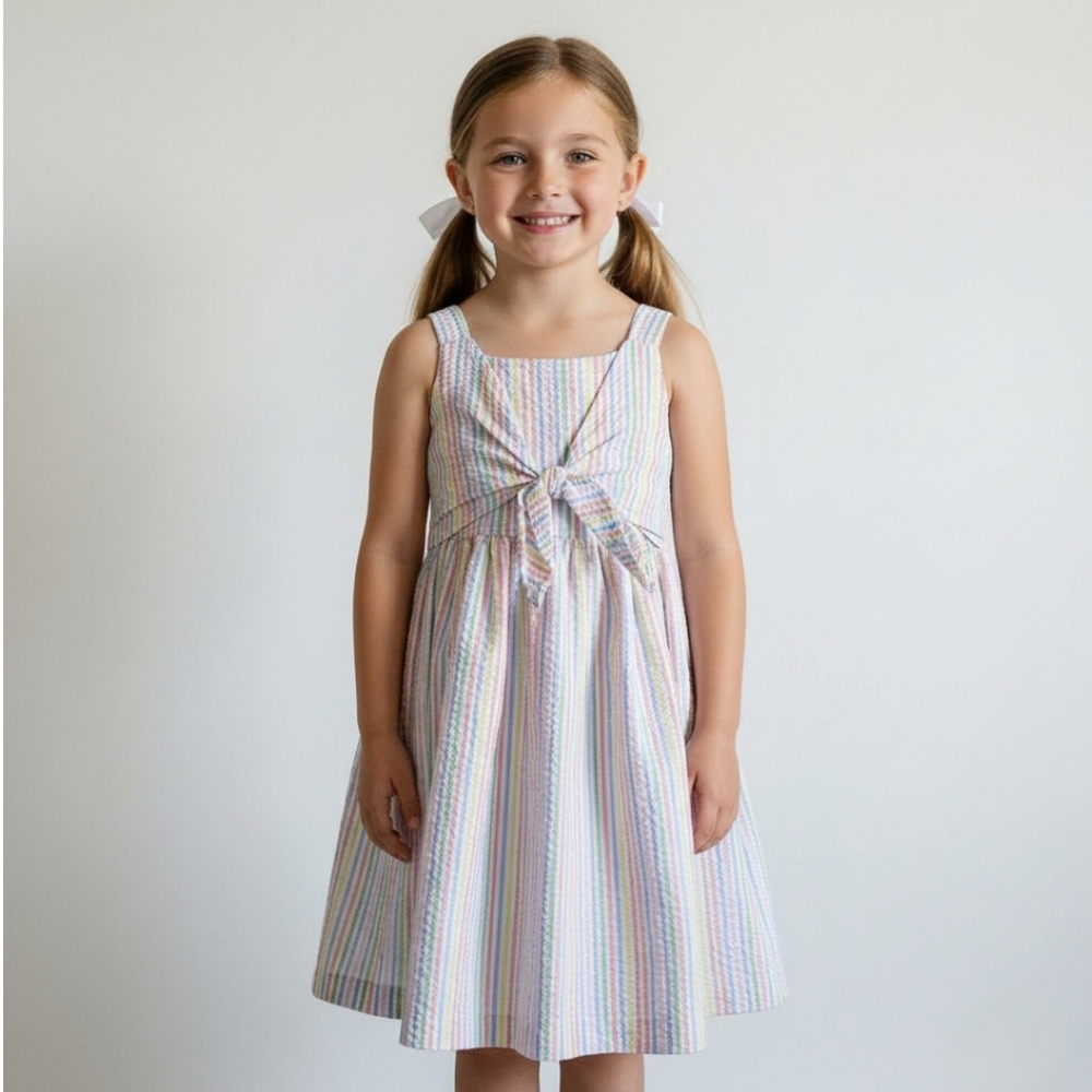 B by Bonnie Jean Girls Size 7 Pastel Stripe Easter Spring Sundress